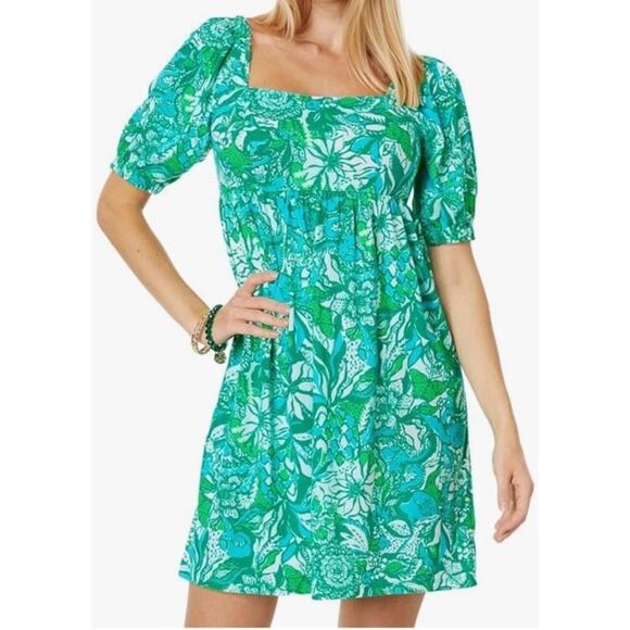 Lilly Pulitzer Delaney Short Sleeve Dress Botanical Green Safari Sangria 4 NEW - Picture 2 of 13